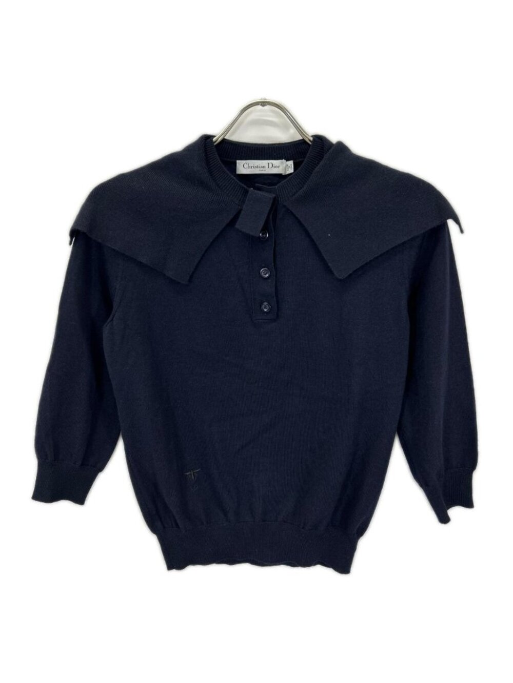 Dior Navy Cashmere Silk Bee Embroidery Sailor Color Half Button Knit Pullover